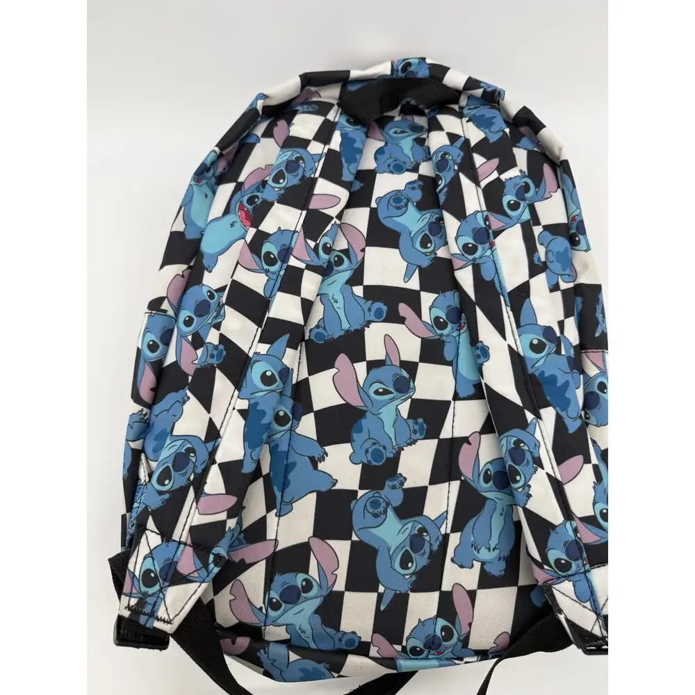 Disney Stitch Character Backpack Checkered Print School Travel Daypack 12x16